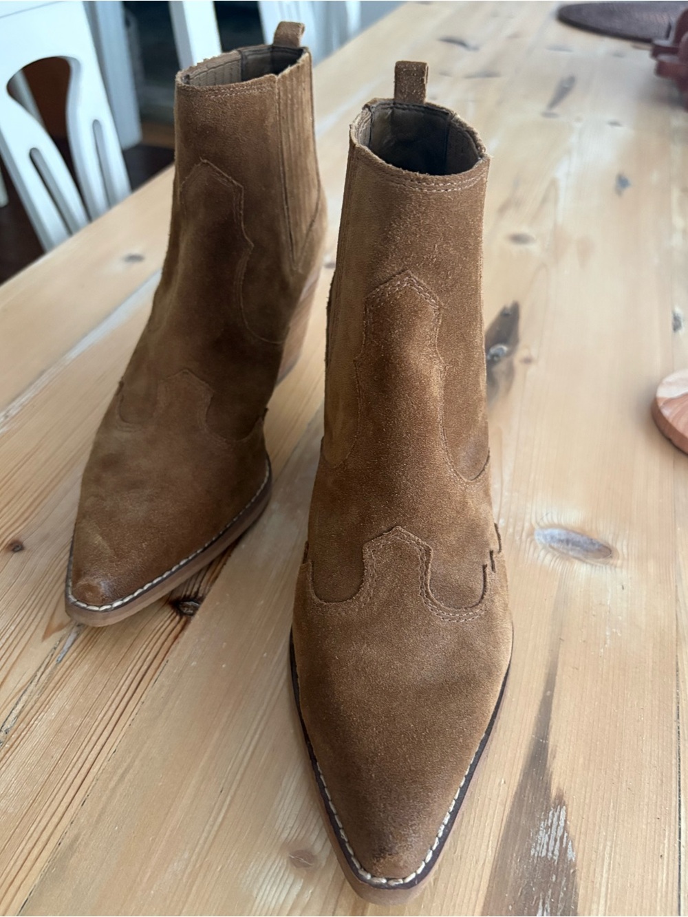 Sam Edelman Dark Caramel Suede Pointed Western Ankle Bootie